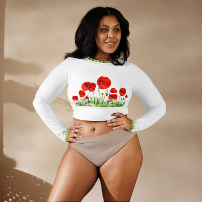 Camiseta sostenible crop | Amapolas – Manga larga – Diseño Nekolindo