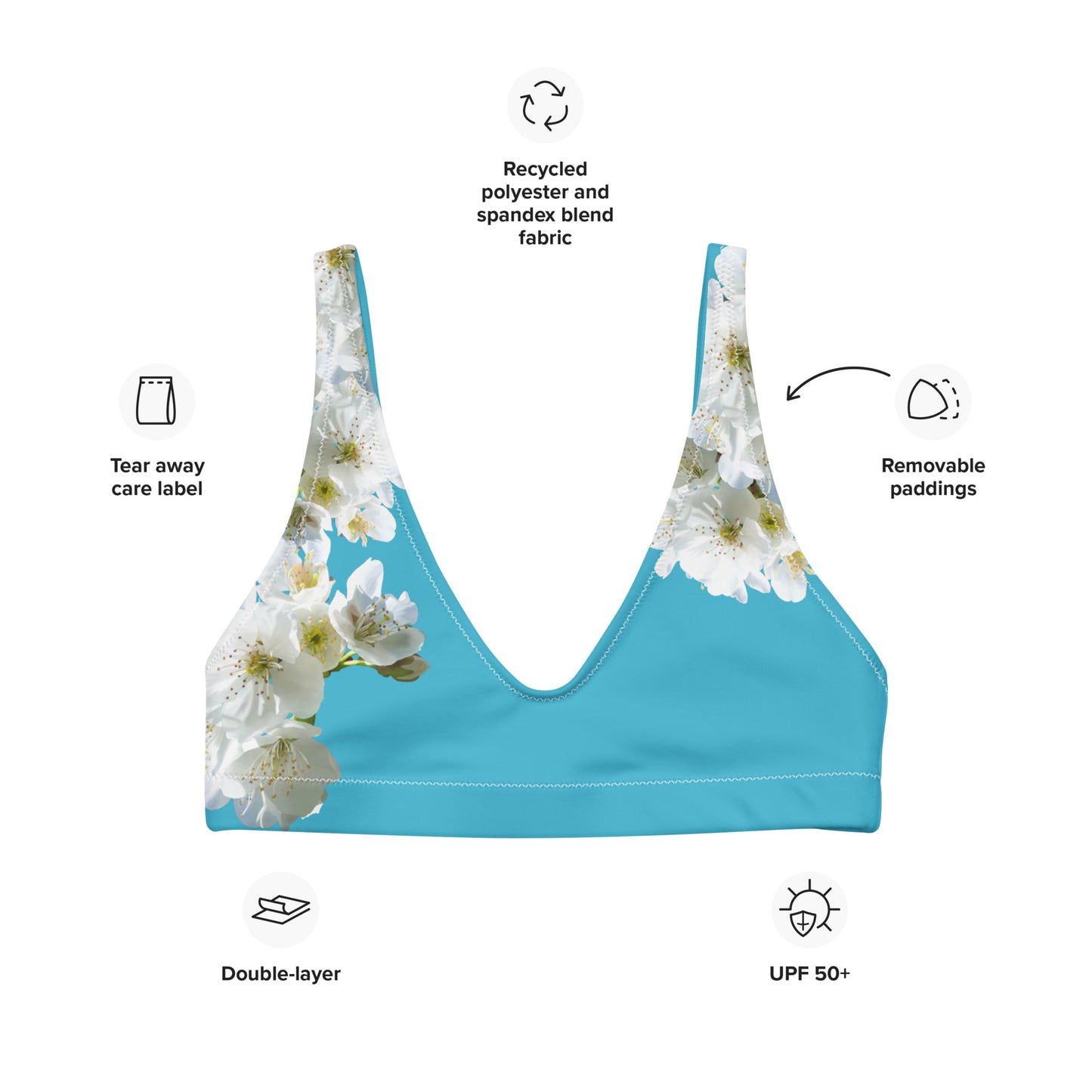 Sujetador de bikini sostenible | Flor de Cerezo – Con relleno – Diseño Nekolindo